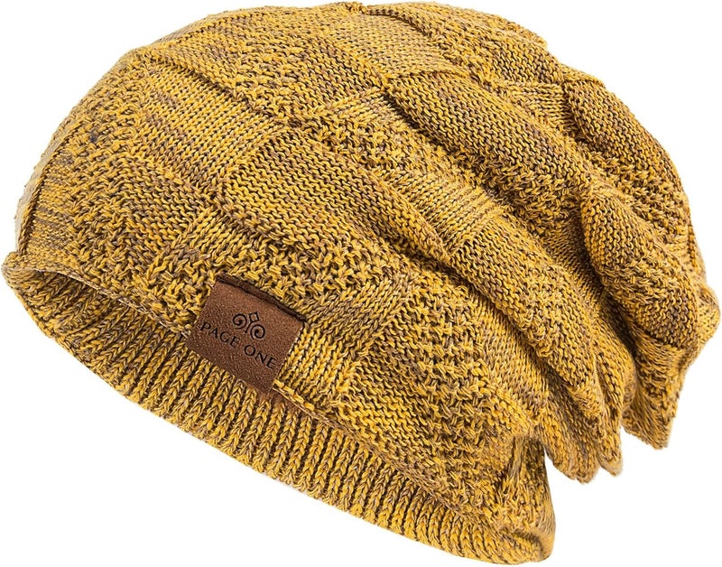 PAGE ONE Mens Winter Slouchy Beanie Warm Fleece Lined Skull Cap Baggy Cable Knit Hat - Image 1